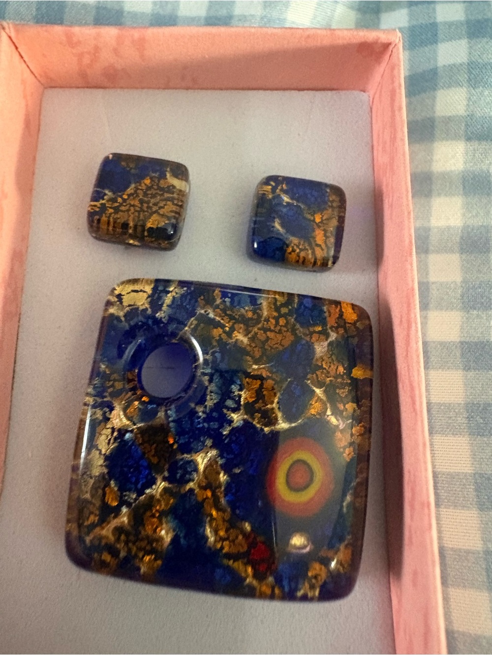 Murano Blue and Gold Glass Jewelry Set with Multicolor Accent
